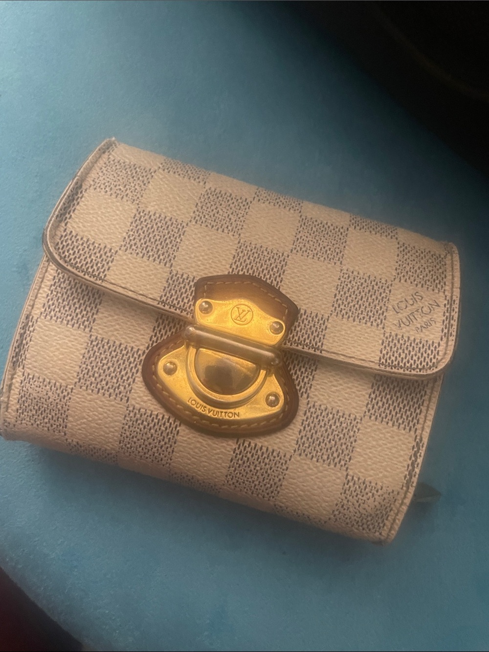 Louis Vuitton Damier Azur Small Card Holder with Gold Hardware